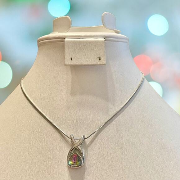 Lia Sophia Colorful Iridescent Crystal Pendant & Silver Tone Snake Chain - Picture 3 of 9